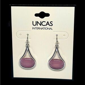UNCAS International Sliver-tone Teardrop with Pink Stone Accent Earrings NWT